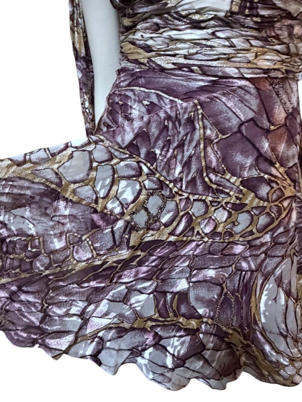 Y2K Nina Austin Silk Blend Dress XS Halter Backless Beaded Butterfly Fairy HOCO - Picture 6 of 13